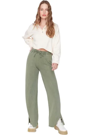 Trendyol Kaki Met Vervaagd/Vervaagd Effect Wijde Pijpen/Brede Pijpen Normale Taille Dunne, Gebreide Joggingbroek Twoaw22Ea0426.