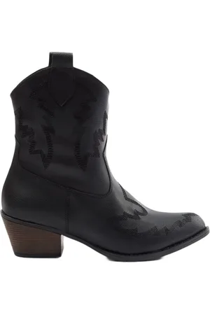 Trendyol Zwarte Geborduurde Blokhak Dames Enkel Cowboylaarzen Takaw25Bo00058