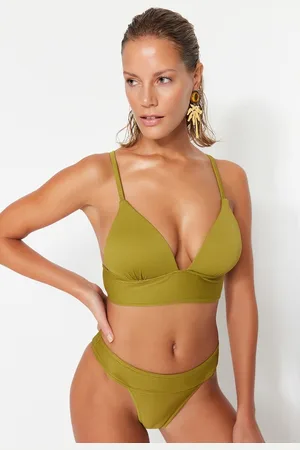 Trendyol Vrouwen Groene driehoekige push-up bikinitop met textuur TBESS21BU0010