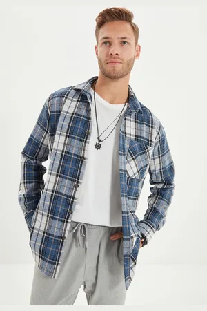 Trendyol Blauw Slim-Fit Wintergeruit Houthakkersoverhemd Tmnaw22Go0090