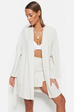Trendyol Geceintuurde Mini Geweven Linnenmix Strand Kimono&Caftan Tbess23Km00081
