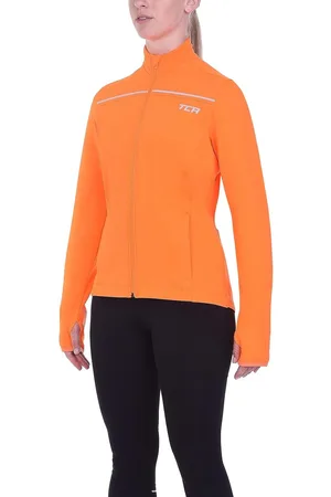 TCA Thermisch fiets- en hardloopjack voor dames, reflecterend, ademend en winddicht, met zakken met ritssluiting, Oranje, XS