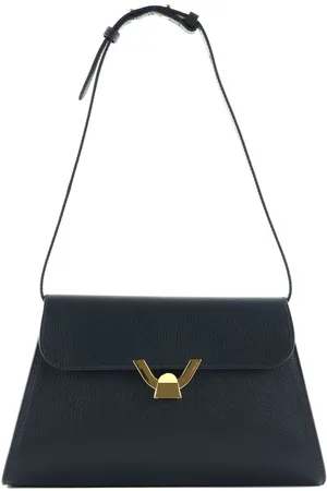 Coccinelle Leren Schoudertas Dorian Handbag Grained Leather Donkerblauw