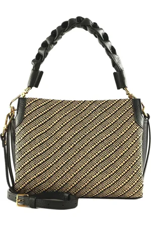 Coccinelle Leren Handtas Schoudertas Boheme Bicolor Straw Handbag Beige
