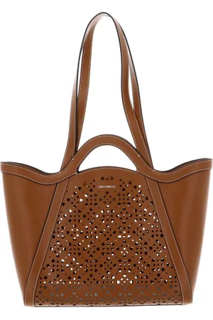 Coccinelle Leren Schoudertas Shopper Amalia Cow Perforation Handbag Lichtbruin