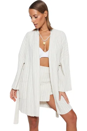 Trendyol Geceintuurde Mini Geweven Linnenmix Strand Kimono&Caftan Tbess23Km00081