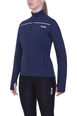 TCA Thermisch fiets- en hardloopjack voor dames, reflecterend, ademend en winddicht, met zakken met ritssluiting, Donkerblauw, XL