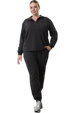 Trendyol Zwarte Polohals Elastische Pijp Dunne Gebreide Trainingspakset Plus-Size Trainingspakset Tbbaw24Ts00001
