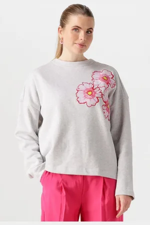 POM Amsterdam Floral Grey Melange Truien & vesten Dames - Sweater - Hoodie - Vest- - Maat 40