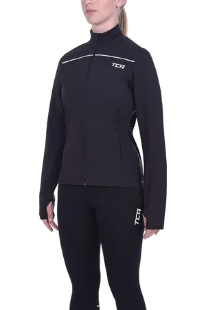 TCA Thermisch fiets- en hardloopjack voor dames, reflecterend, ademend en winddicht, met zakken met ritssluiting, Zwart, L