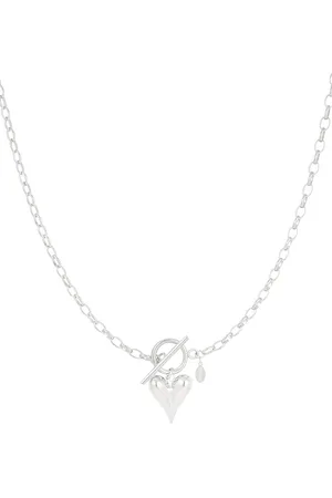 Yehwang Schakelketting met hart - - Zilveren ketting - Stainless Steel (verkleurt niet!) - Waterproof necklace - 45 cm - Schakelketting dames - Kerst cadeau - Sinterklaas cadeau - Valentijn - Moederdag - Ketting voor tieners - Statement ketting