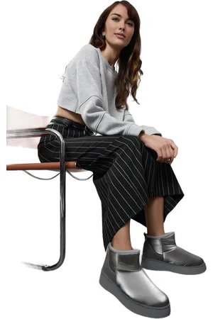 Trendyol Metallic Zwarte Waterafstotende, Met Bont Gevoerde, Platte Dameslaarzen Takaw25Bo00030