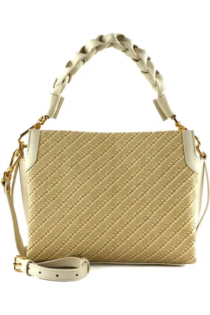 Coccinelle Leren Handtas Schoudertas Boheme Bicolor Straw Handbag Beige