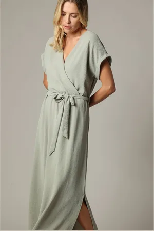 Deeluxe Effen casual jurk met korte mouwen en wikkelkraag XS