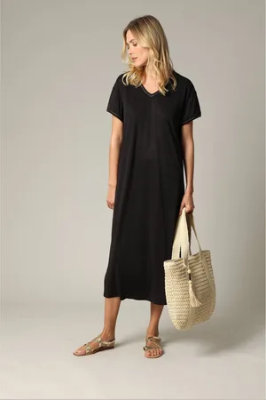 Deeluxe Fancy en casual jurk met korte mouwen en V-hals in modal S