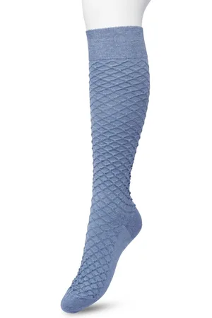 Bonnie Doon Bio Kabel Kniekousen Dames Jeans Blauw maat 36/42 - Kabel patroon in Ruit Vorm - Biologisch Katoen - Uitstekend draagcomfort - Cable Knee High - OEKO-TEX - Gladde Naden - Duurzaam Huidvriendelijk Bio Katoen - - BP211506.214