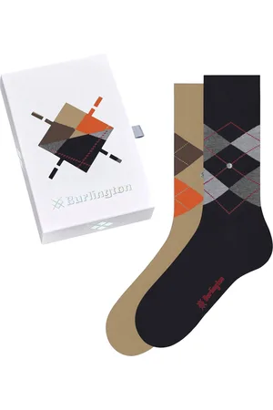 Burlington 2-paar heren sokken - Cadeau verpakking - Gift Box - Katoenen sokken met ruit print - 46