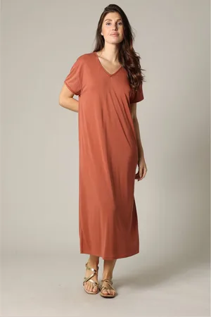 Deeluxe Fancy en casual jurk met korte mouwen en V-hals in modal XL