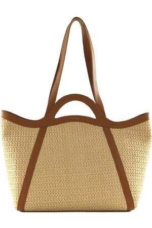 Coccinelle Leren Shopper Schoudertas Amalia Crochet Straw Handbag Beige