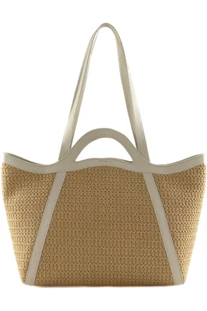 Coccinelle Leren Shopper Schoudertas Amalia Crochet Straw Handbag Beige