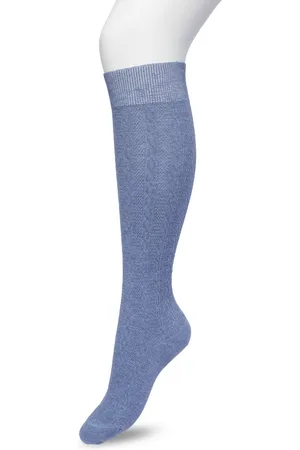 Bonnie Doon Bio Kabel Kniekousen Dames Jeans Blauw maat 36/42 - Klassiek Kabel patroon - Biologisch Katoen - Uitstekend comfort - Classic Cable Knee High - OEKO-TEX - Gladde Naden - Duurzaam Huidvriendelijk Bio Katoen - - BP211507.214