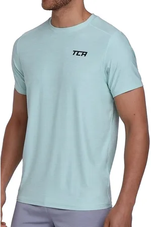 TCA Galaxy sportshirt heren korte mouw - Quickdry t-shirt - Rekbaar sport shirt heren - Trainingsshirt ademend - Hardloopshirt heren - Fietsshirt - Lichtblauw, XXL