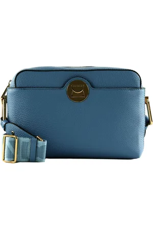 Coccinelle Leren Schoudertas Liya Signature Crossbody Grained Leather Blauw