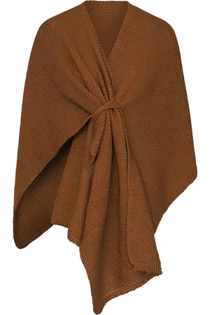 Yehwang Ribgebreide Poncho/Omslagdoek met Lus - Camel