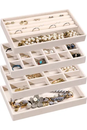 Merkloos Elegant en Stapelbaar Sieraden Organizer Set van 4 met Fluweel Bekleedde Lade-inzetten