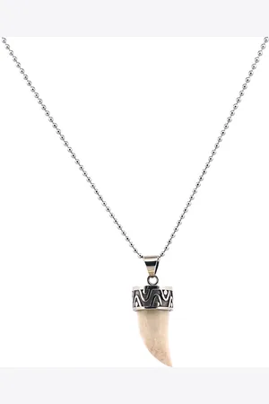 IBIZA MEN MENS JEWELLERY IbizaMen - heren ketting - ballchain RVS - tand - 74cm