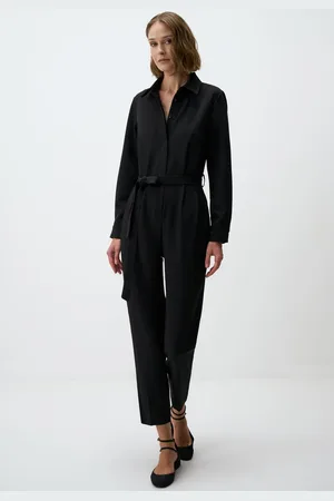 Jimmy Key Shirt Kraag Taille Riem Gedetailleerd Geweven Jumpsuit
