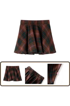 vidaXL Kinderrok - Cognac - A-lijn - Maat 116 - Geruit patroon Kinderrok - Meisjesrok - Kindermode - Katoenen Rok - Cognackleurige Rok