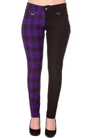 Banned Retro HALF BLACK HALF CHECK Skinny fit broek - XL - /Paars