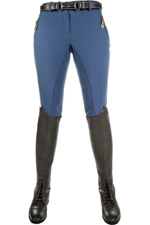 Hkm Softshellrijbroek -Roma- silicoon zitvlak middelblauw 38