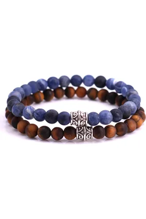 FortunaBeads Mat Basic Set Blue Sodaliet x Bruin Tijger Oog Armbanden – Heren – Natuursteen – Large 20cm