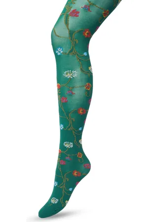 Bonnie Doon Bloemen Panty 80 Denier Donker Groen Dames maat S/M - Bloemen Print - Gladde Naden - Maximaal Draagcomfort - Floral Tights - Chique Panty - Feestelijk - Gebloemd - Kleurrijk - Bloemenprint - Donkergroen - - BP221906.380
