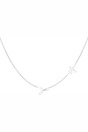 Yehwang Dames ketting 2 vogels - Zilverkleurig - Stainless steel - Cadeau voor moederdag