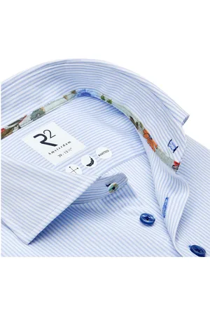R2 Amsterdam Casual hemd lange mouw light blue knitted stripe 128.WSP.038/018