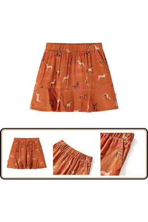 vidaXL Kinderrokje - Cognac - Paardenprint - Maat 104 Kinderrokje - Kindermode - Meisjesjurkje - Jurkjes Voor Meisjes - Paardenprint