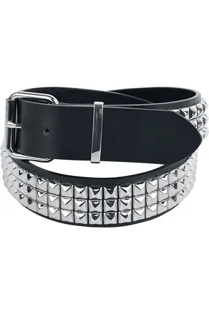 EMP Zwarte drie-rijige studded riem Unisex - 85 cm
