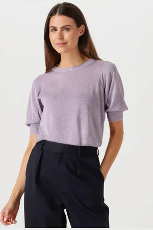 Minus Liva Puff Sleeve Metallic Knit Pullover Tops & T-shirts Dames - Shirt - - Maat XXL