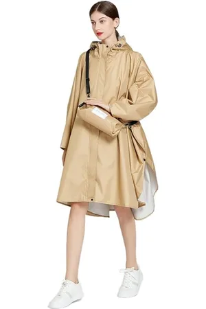 Merkloos S&Dshopline?? Regenponcho voor dames, waterdichte regenjas, vrije maat, met capuchon, ritssluiting, opbergtas met riem