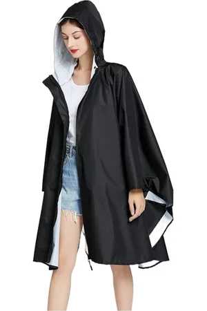 Merkloos S&Dshopline?? Regenponcho voor dames, waterdichte regenjas, vrije maat, met capuchon, ritssluiting, opbergtas met riem