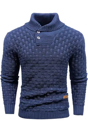 Merkloos Trui voor heren met rolkraag en lange mouwen, fijn gebreide sweater voor heren, opstaande kraag, pullover, gebreide knopen, gedraaide thermische pullover