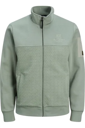 JACK & JONES Wesley sweat full zip regular fit - heren sweatvest katoenmengsel met opstaande boord - lichtgroen - Maat: XL