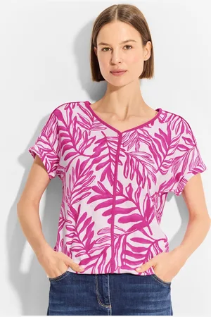 CECIL Linnen print t-shirt Dames T-shirt - - Maat L