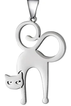 Yehwang Ketting met hanger kat - necklace with cat - poes - stainless steel kleur - waterproof