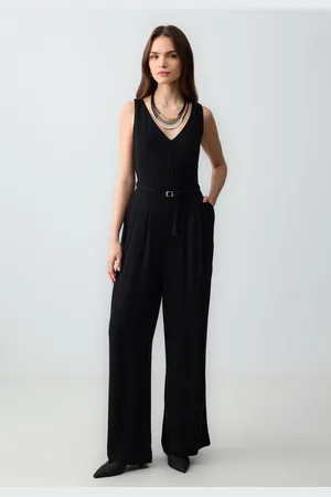 Jimmy Key Rechte Snit Mouwloze Geweven Linnen Jumpsuit Met Riemdetail