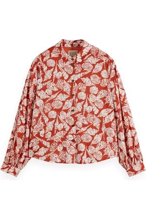 Scotch&Soda Printed balloon sleeve shirt Dames Blouse - Maat 40