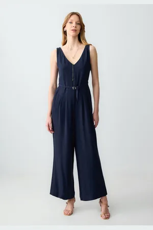 Jimmy Key Rechte Snit Mouwloze Geweven Linnen Jumpsuit Met Riemdetail